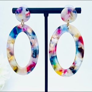 Multi Color Acrylic Oval Earrings